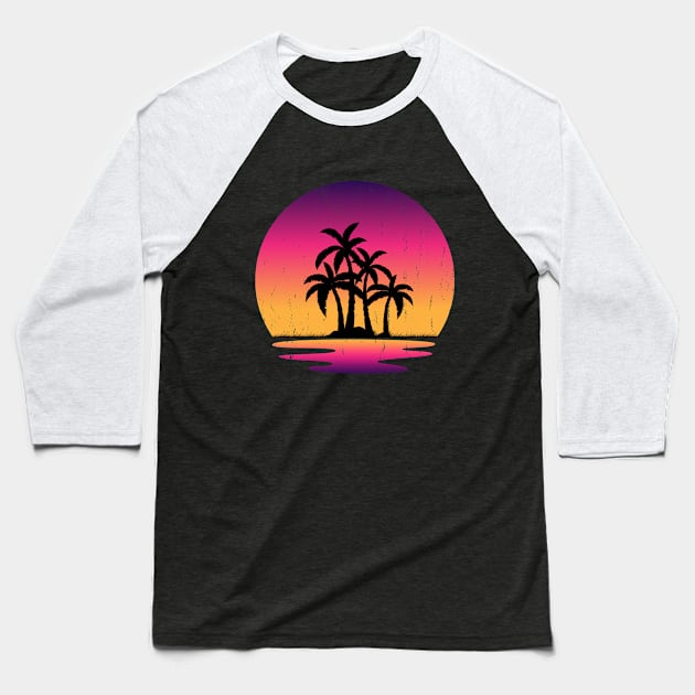 Retrowave Lake Sunset Baseball T-Shirt by retrohub